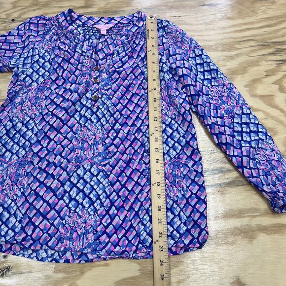 Lilly Pulitzer Elsa Silk Top in Pop Up Toe In Print Blue Pink Pineapple Sz XXS - Picture 11 of 12